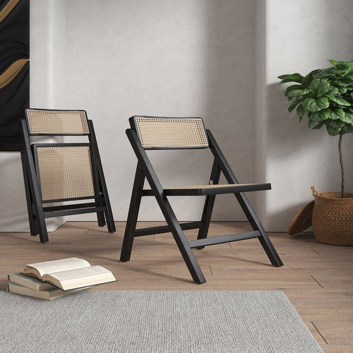 Pullman Folding Dining Chair in Black and Natural Cane - Set of 2 MHC-DCCA08-BK