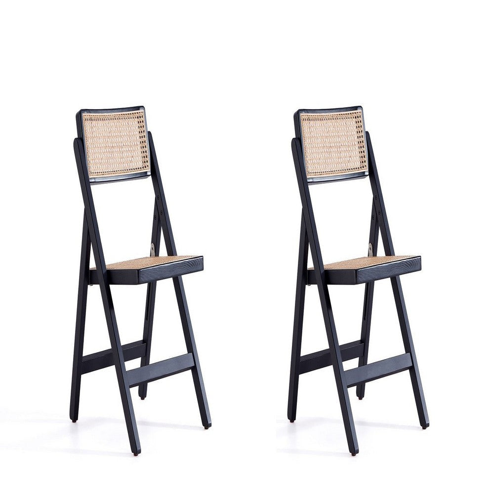 Pullman Folding Dining Chair in Black and Natural Cane - Set of 2