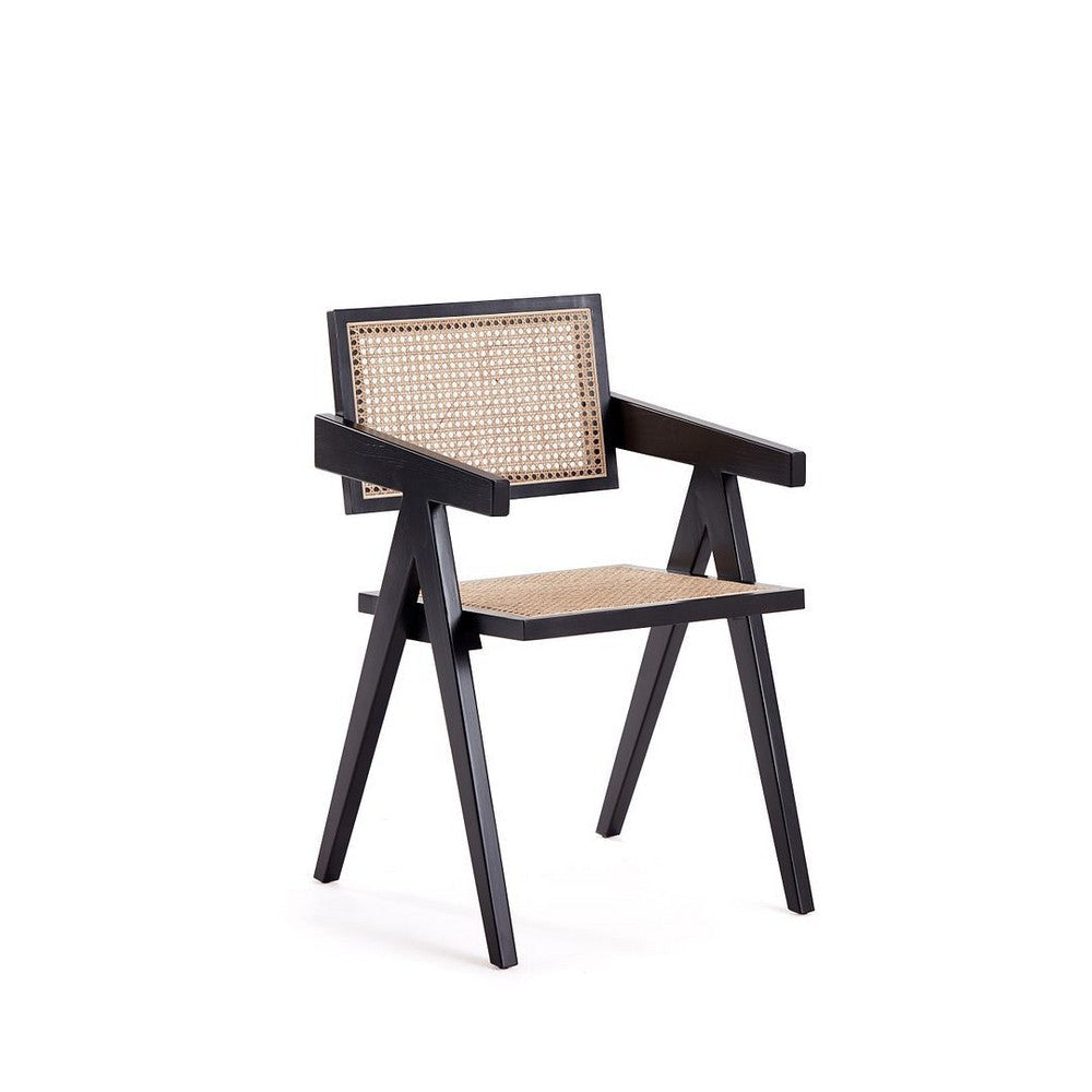 Hamlet Dining Arm Chair in Black and Natural Cane