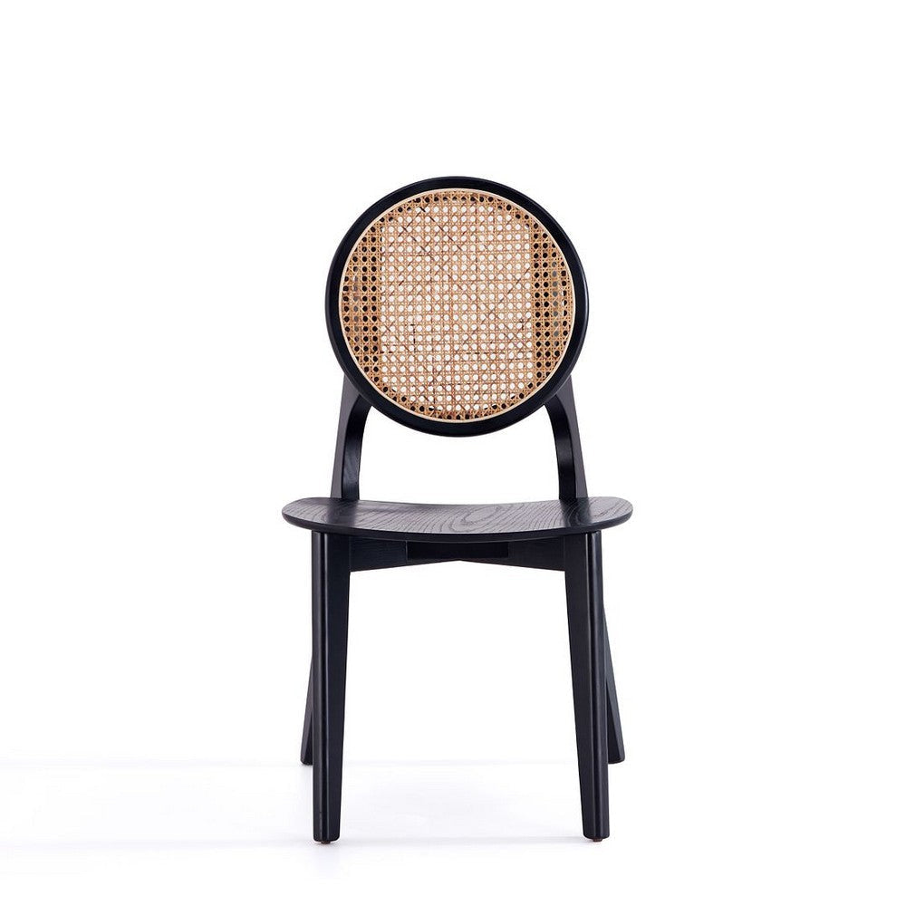 Versailles Round Dining Chair in Black and Natural Cane - Set of 2 MHC-DCCA11-BK