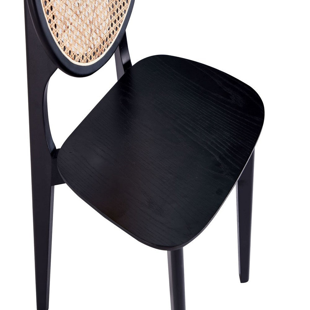 Versailles Round Dining Chair in Black and Natural Cane - Set of 2 MHC-DCCA11-BK