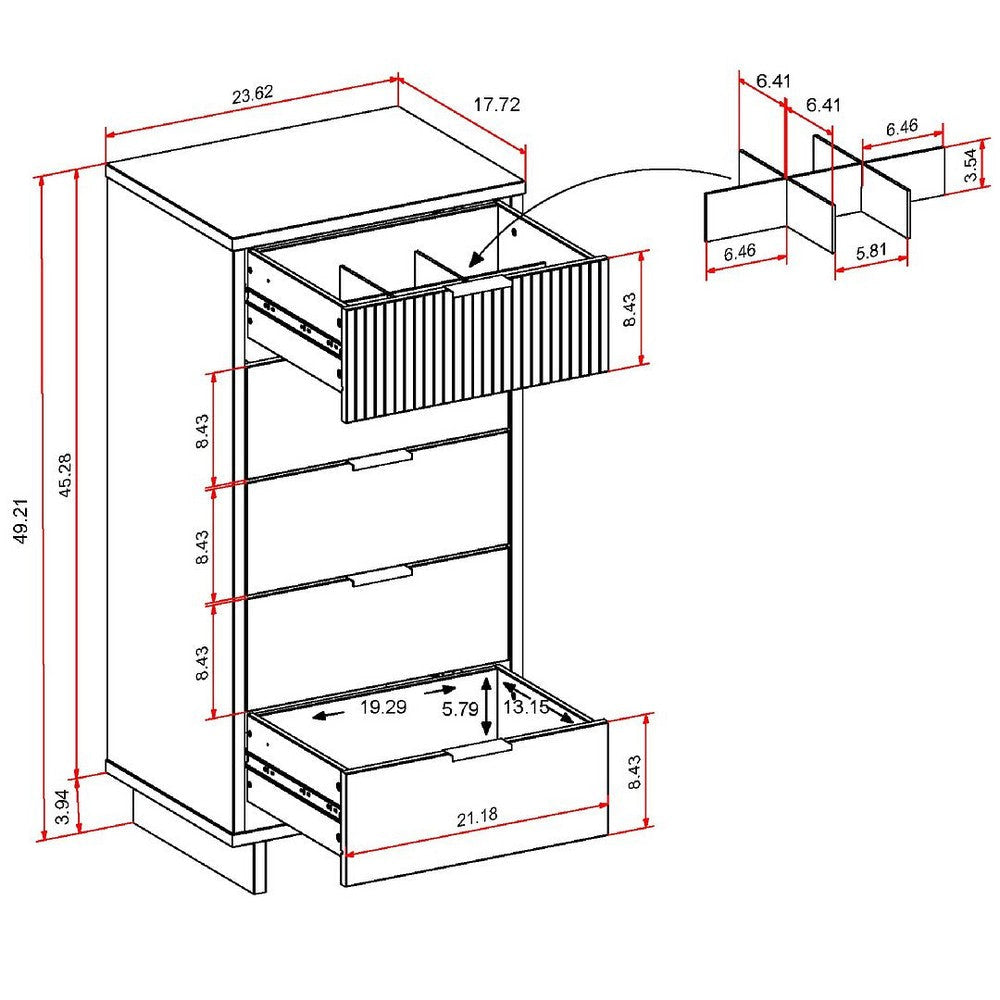 Granville Tall 23.62’’ Modern Narrow Dresser with 5 Full Extension Drawers in White MHC-DR-5001