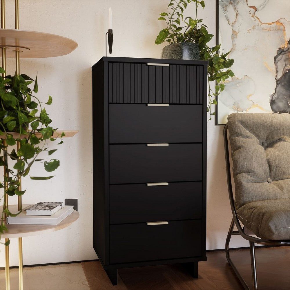 Granville Tall 23.62’’ Modern Narrow Dresser with 5 Full Extension Drawers in Black MHC-DR-5002