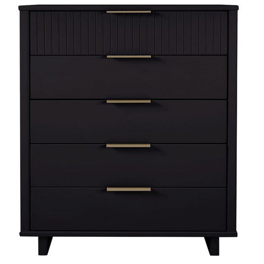 Granville Tall 23.62" Modern Narrow Dresser with 5 Full Extension Drawers in Black