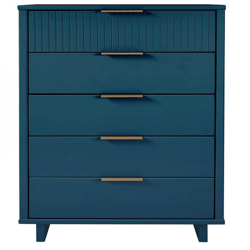Granville Tall 23.62" Modern Narrow Dresser with 5 Full Extension Drawers in Midnight Blue