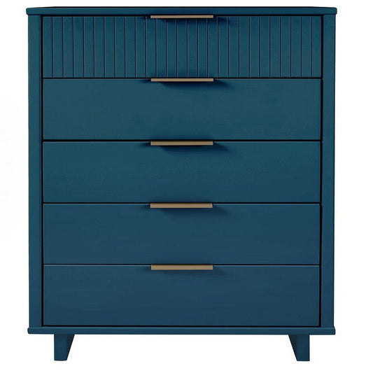 Granville Tall 23.62" Modern Narrow Dresser with 5 Full Extension Drawers in Midnight Blue