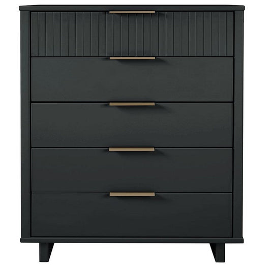 Granville Tall 23.62" Modern Narrow Dresser with 5 Full Extension Drawers in Dark Grey