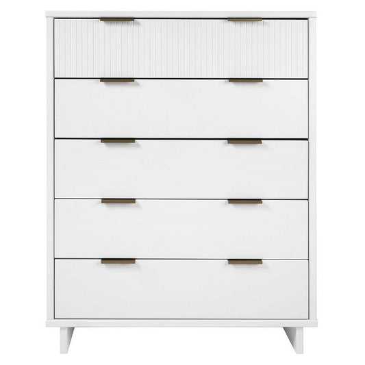 Granville 45.27" Modern Tall Dresser with 5 Full Extension Drawers in White