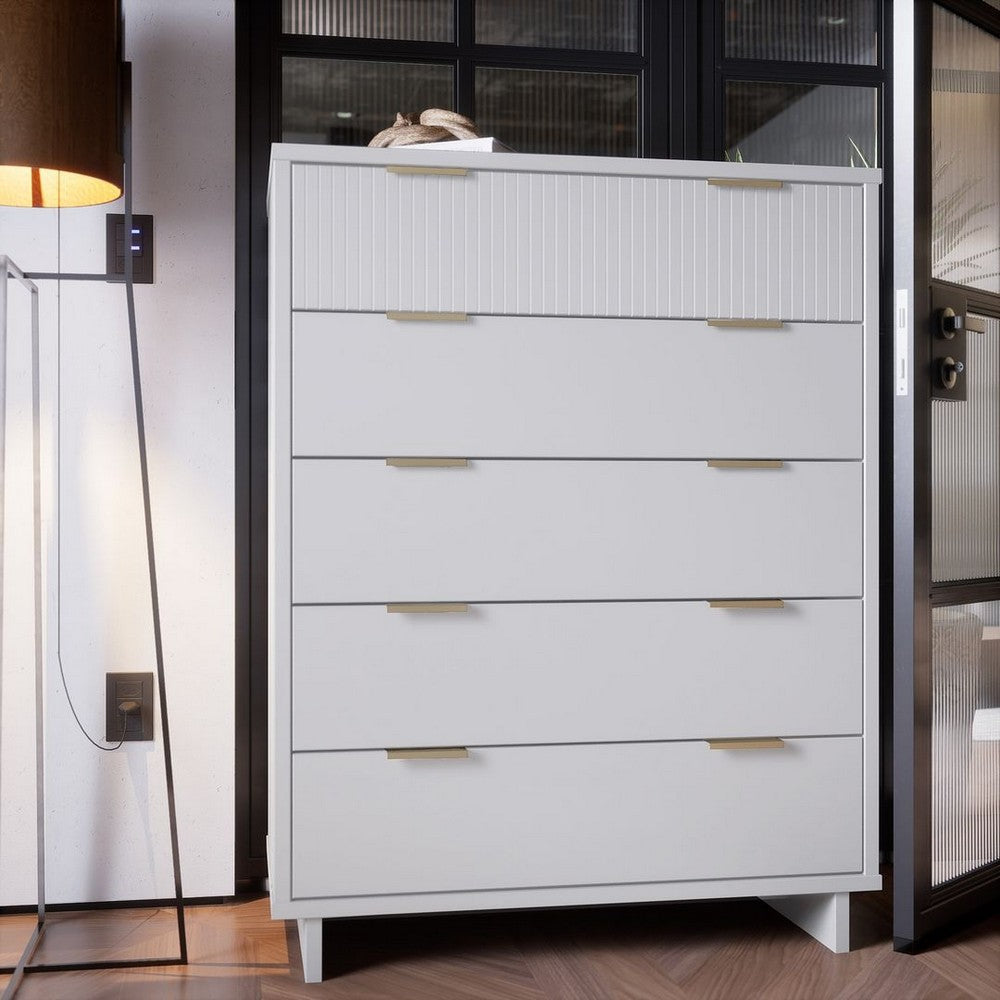 Granville 45.27’’ Modern Tall Dresser with 5 Full Extension Drawers in White MHC-DR-5021