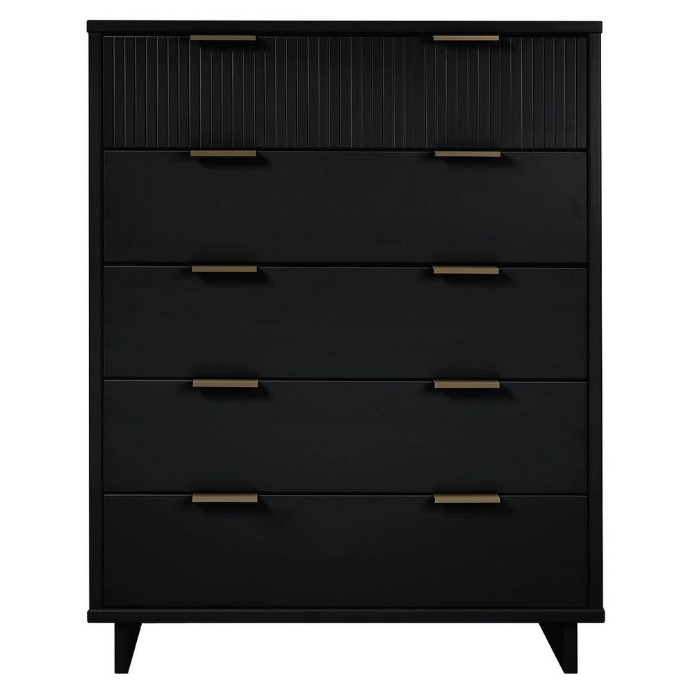 Granville 45.27" Modern Tall Dresser with 5 Full Extension Drawers in Black