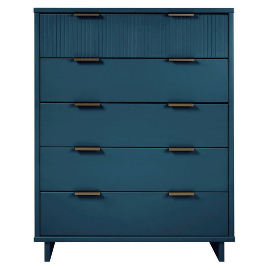 Granville 45.27" Modern Tall Dresser with 5 Full Extension Drawers in Midnight Blue
