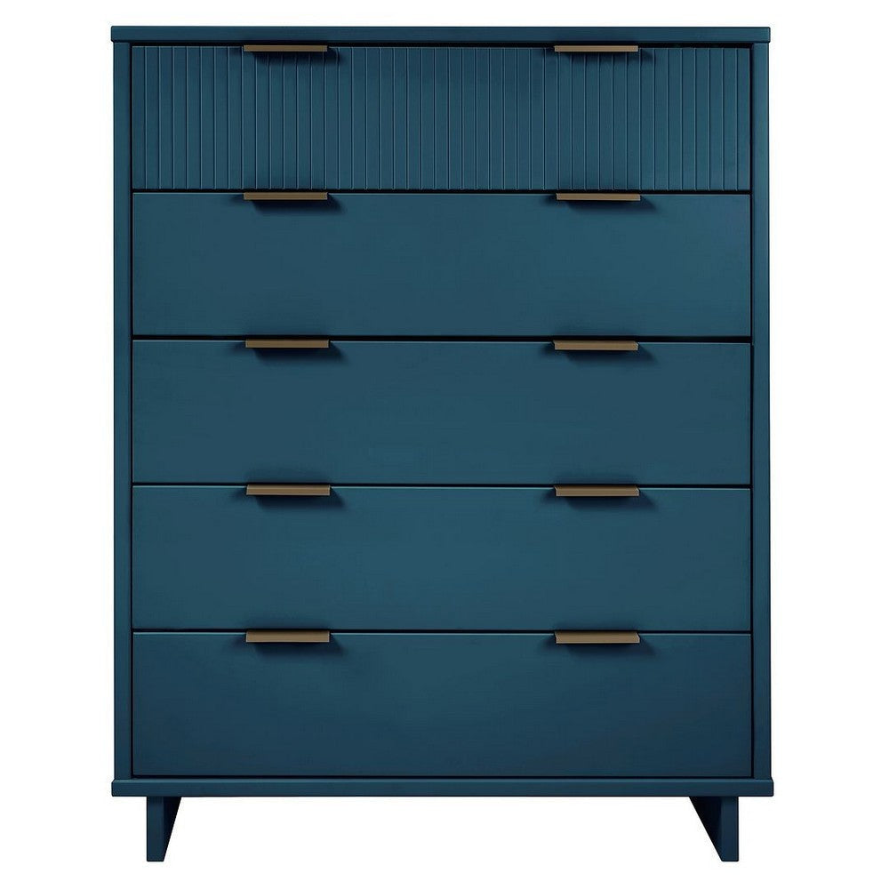 Granville 45.27" Modern Tall Dresser with 5 Full Extension Drawers in Midnight Blue