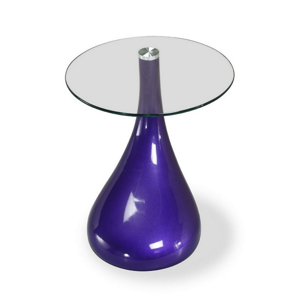 Lava 19.7 in. Purple Glass Top Accent Table