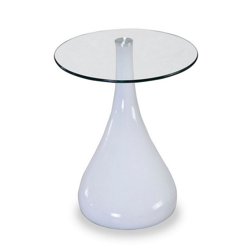 Lava 19.7 in. White Glass Top Accent Table MHC-ET003-WH