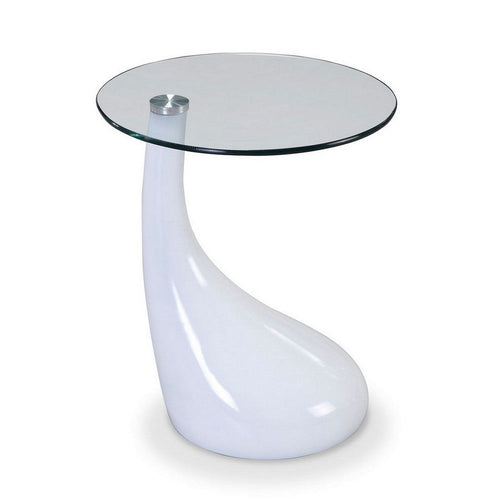 Lava 19.7 in. White Glass Top Accent Table