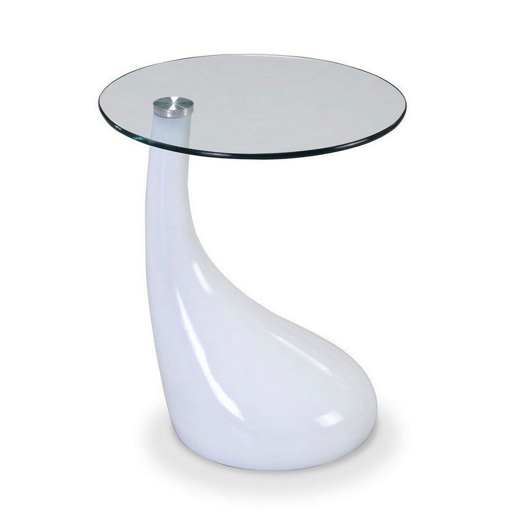 Lava 19.7 in. White Glass Top Accent Table
