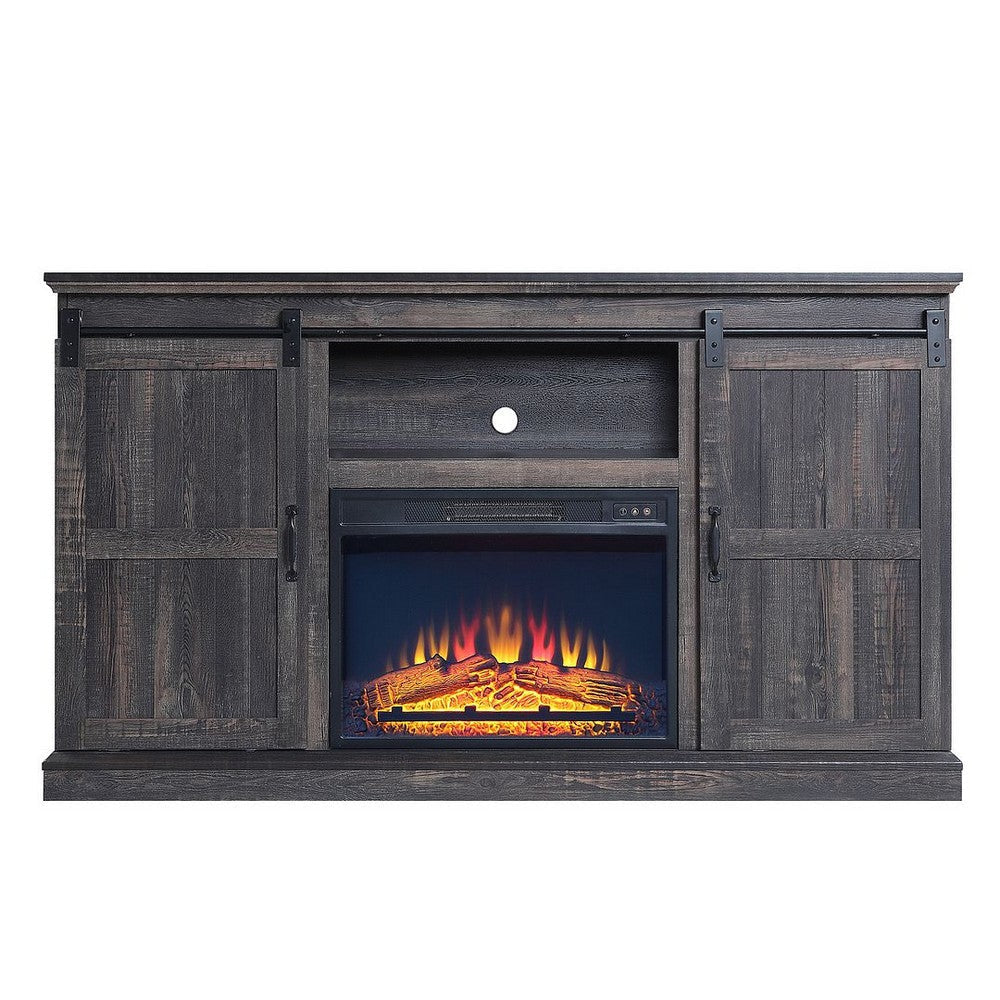 Myrtle 60" Fireplace with 2 Sliding Doors and Media Wire Management in Heavy Brown