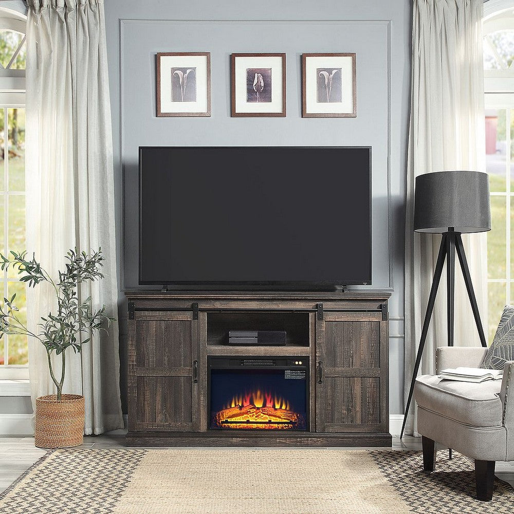 Myrtle 60’’ Fireplace with 2 Sliding Doors and Media Wire Management in Heavy Brown MHC-FP2-BR