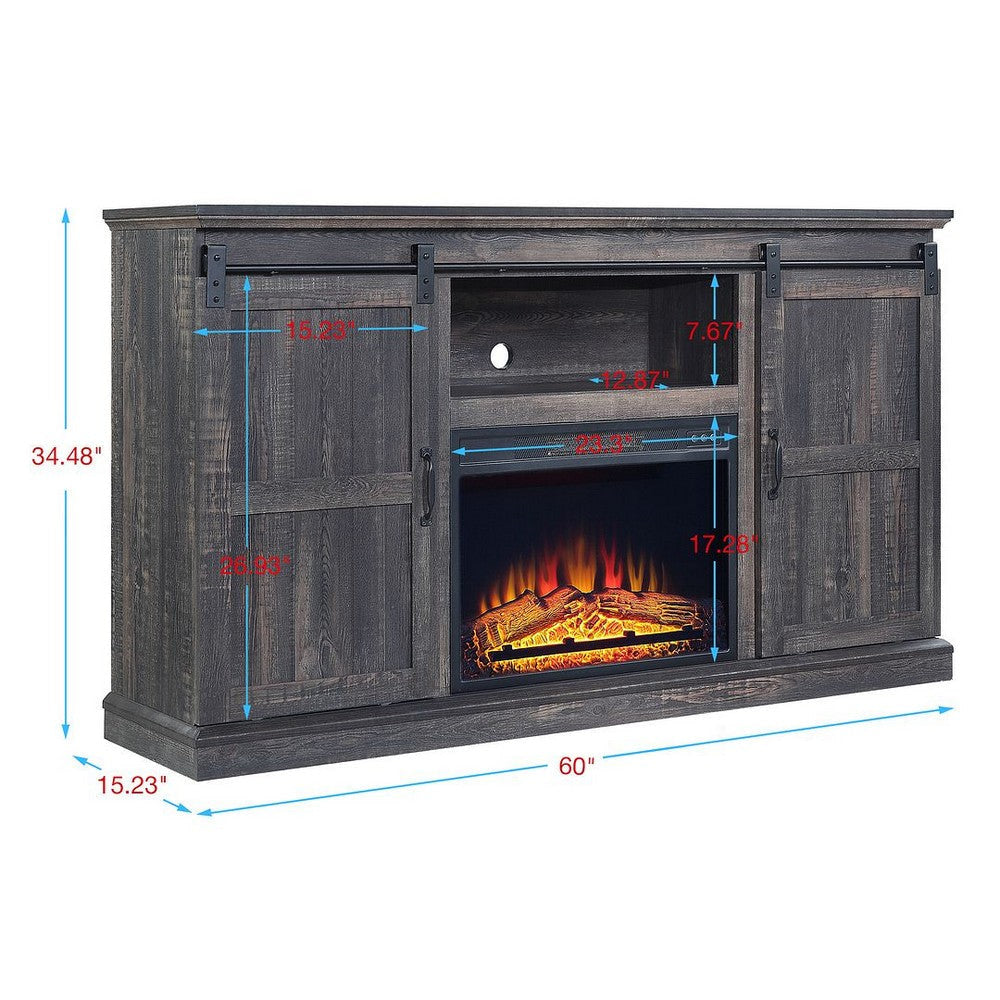 Myrtle 60’’ Fireplace with 2 Sliding Doors and Media Wire Management in Heavy Brown MHC-FP2-BR