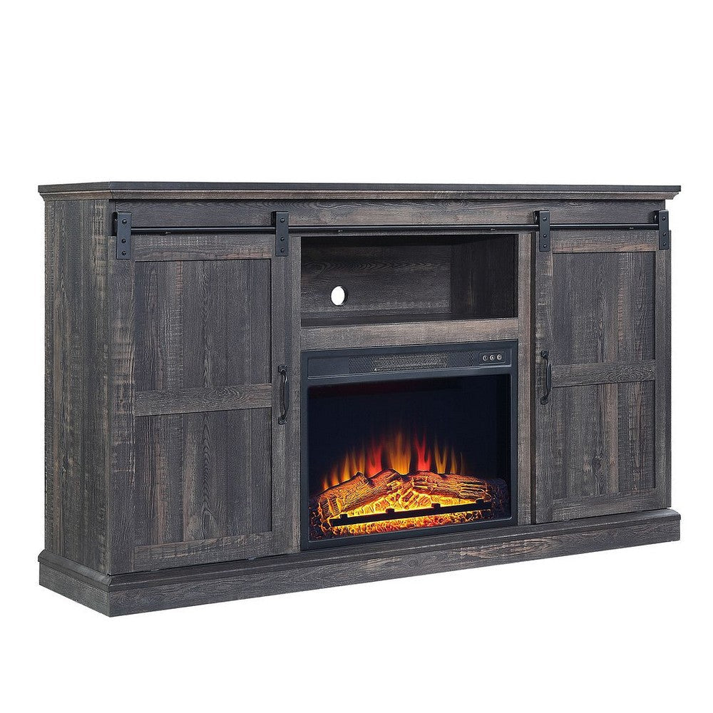 Myrtle 60’’ Fireplace with 2 Sliding Doors and Media Wire Management in Heavy Brown MHC-FP2-BR