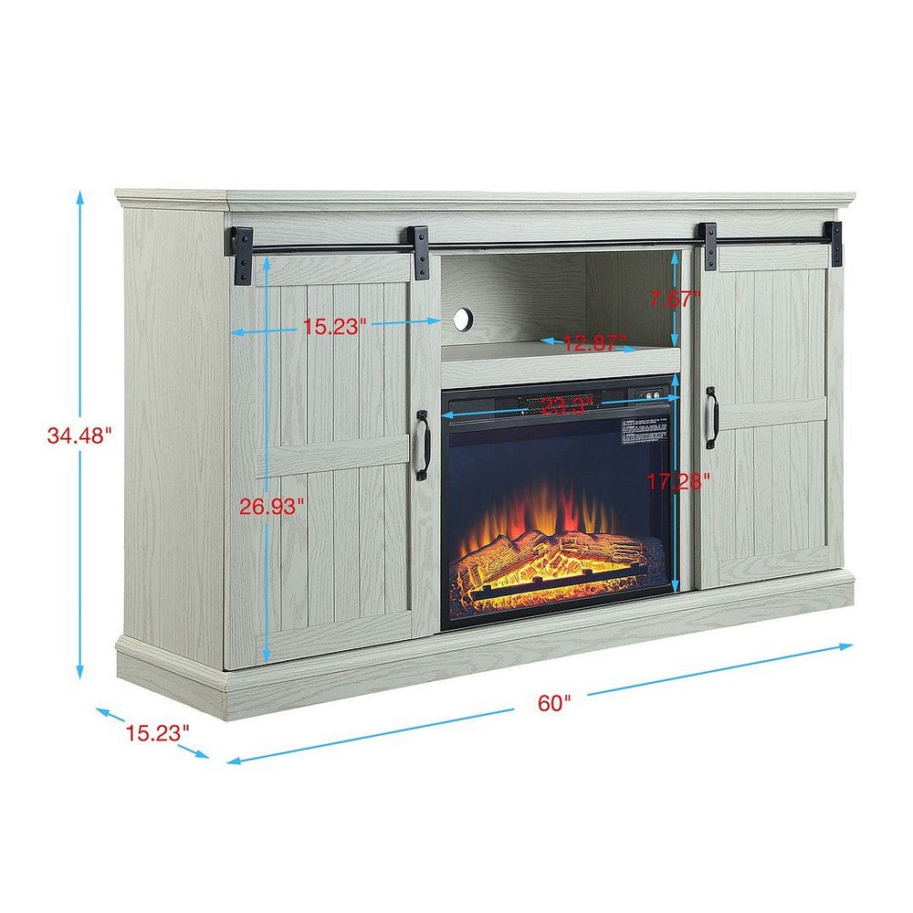 Myrtle 60’’ Fireplace with 2 Sliding Doors and Media Wire Management in Cream Oak MHC-FP2-CR