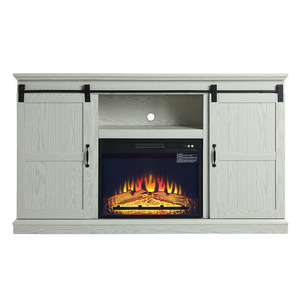 Myrtle 60" Fireplace with 2 Sliding Doors and Media Wire Management in Cream Oak