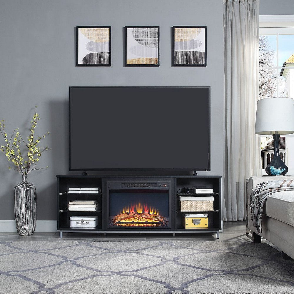 Brighton 60’’ Fireplace with Glass Shelves and Media Wire Management in Onyx MHC-FP4-BL