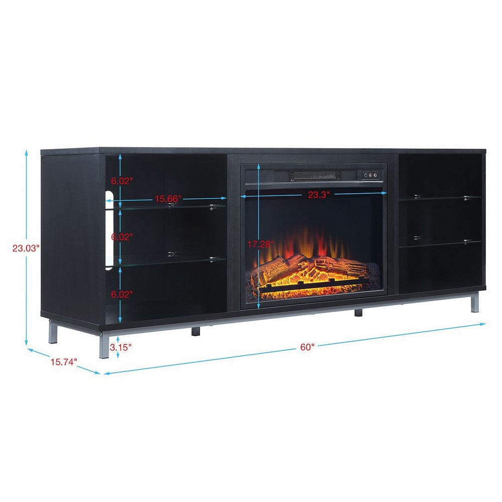 Brighton 60’’ Fireplace with Glass Shelves and Media Wire Management in Onyx MHC-FP4-BL