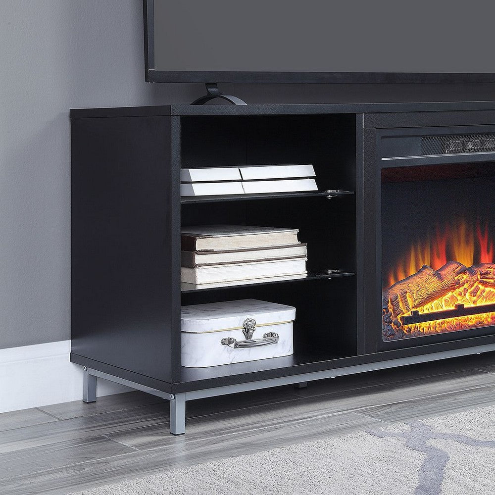 Brighton 60’’ Fireplace with Glass Shelves and Media Wire Management in Onyx MHC-FP4-BL