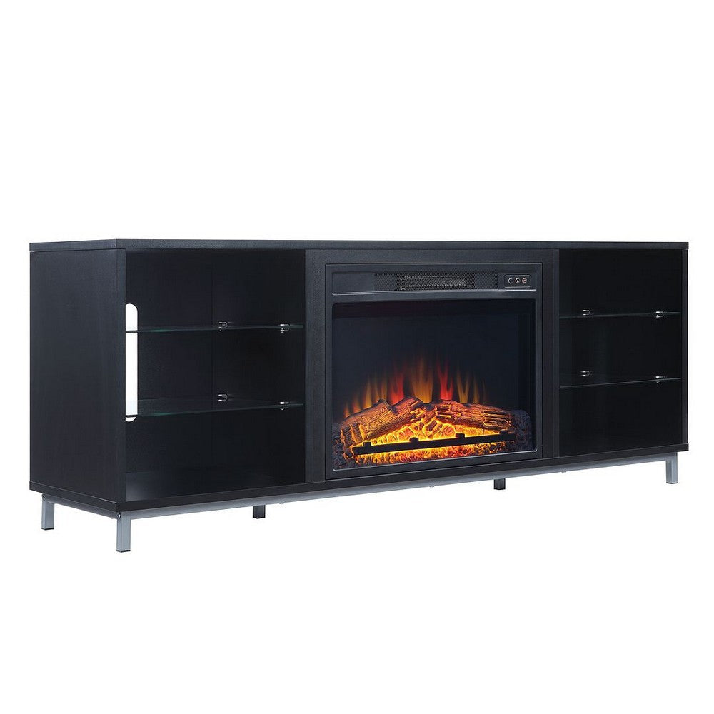 Brighton 60’’ Fireplace with Glass Shelves and Media Wire Management in Onyx MHC-FP4-BL
