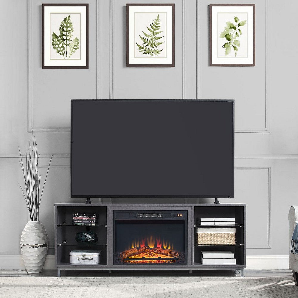 Brighton 60’’ Fireplace with Glass Shelves and Media Wire Management in Grey MHC-FP4-GY