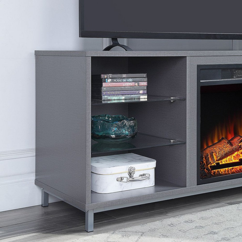 Brighton 60’’ Fireplace with Glass Shelves and Media Wire Management in Grey MHC-FP4-GY