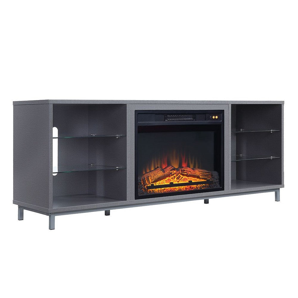 Brighton 60’’ Fireplace with Glass Shelves and Media Wire Management in Grey MHC-FP4-GY