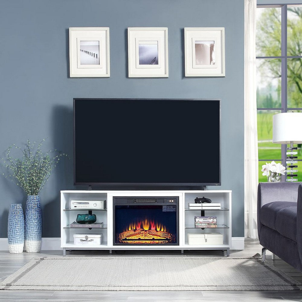 Brighton 60’’ Fireplace with Glass Shelves and Media Wire Management in White MHC-FP4-WH