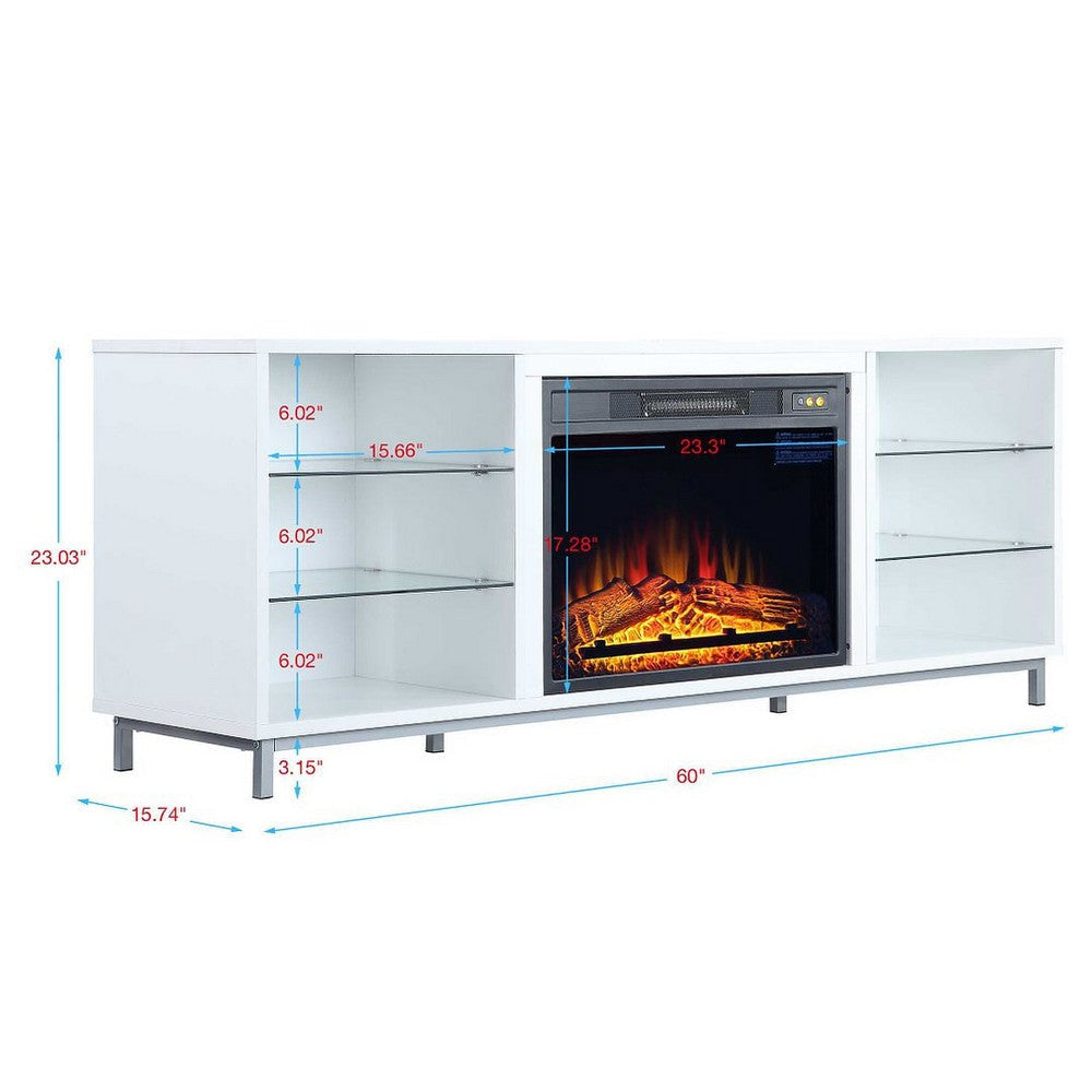 Brighton 60’’ Fireplace with Glass Shelves and Media Wire Management in White MHC-FP4-WH