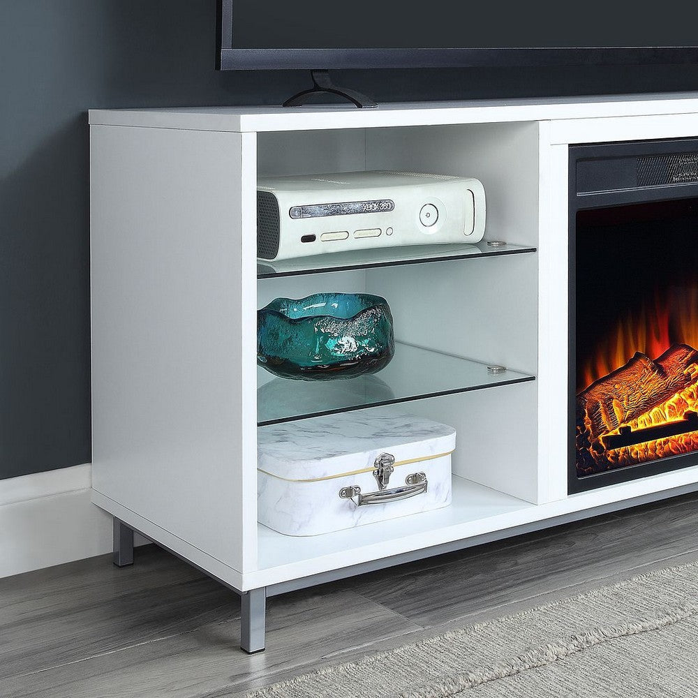 Brighton 60’’ Fireplace with Glass Shelves and Media Wire Management in White MHC-FP4-WH