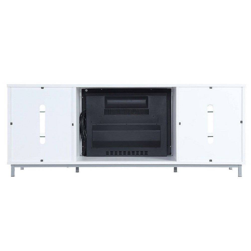 Brighton 60’’ Fireplace with Glass Shelves and Media Wire Management in White MHC-FP4-WH