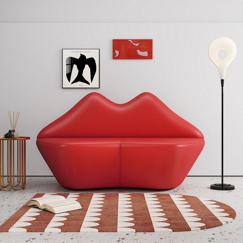 Kiss 61.8 in. Red Faux Leather 2-Seater Loveseat