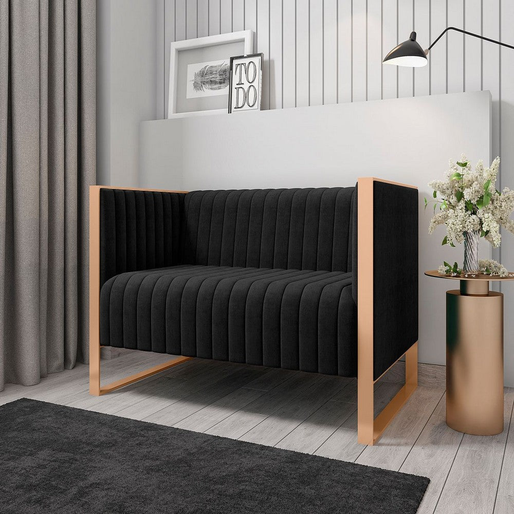 Trillium 57.48 in. Black and Gold Velvet 2-Seater Loveseat MHC-LS016-BK