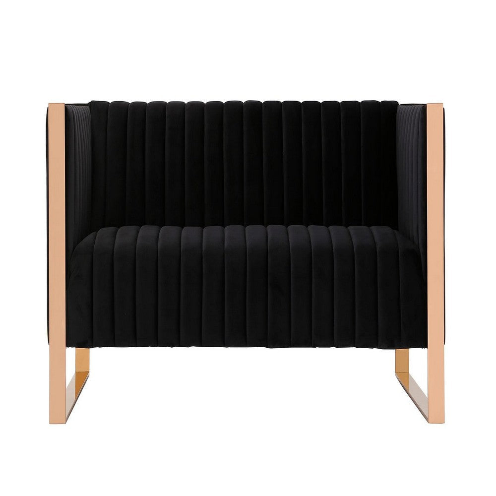Trillium 57.48 in. Black and Gold Velvet 2-Seater Loveseat