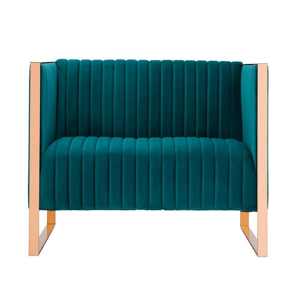 Trillium 57.48 in. Aqua Blue and Gold Velvet 2-Seater Loveseat