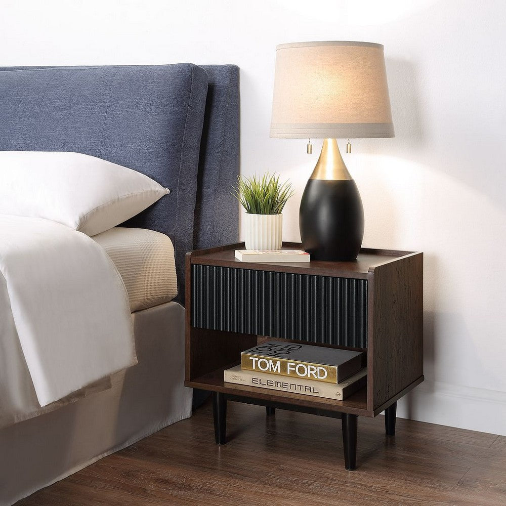 Duane Modern Ribbed Nightstand with Full Extension Drawer in Dark Brown and Black MHC-NS-10GLF-BK