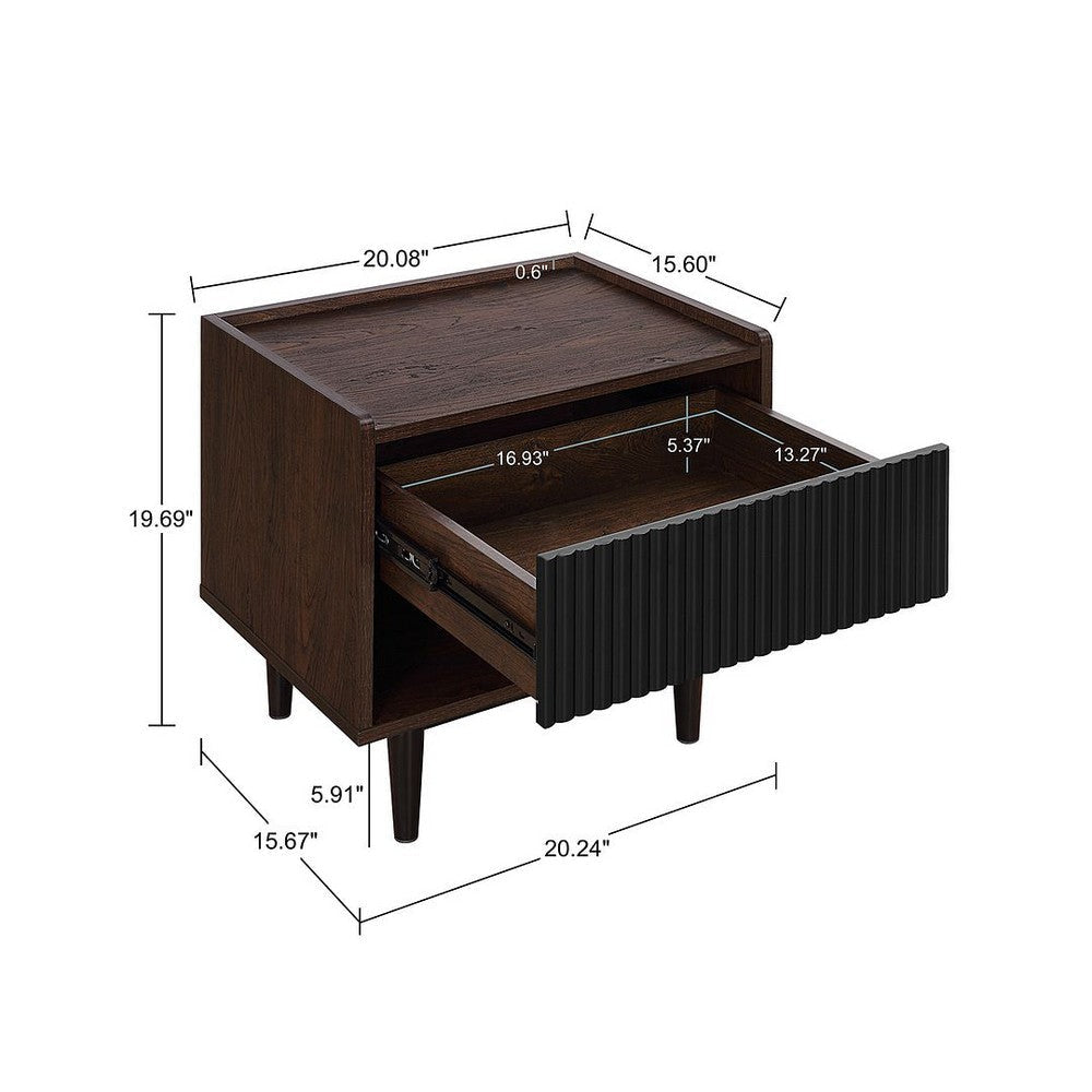 Duane Modern Ribbed Nightstand with Full Extension Drawer in Dark Brown and Black MHC-NS-10GLF-BK