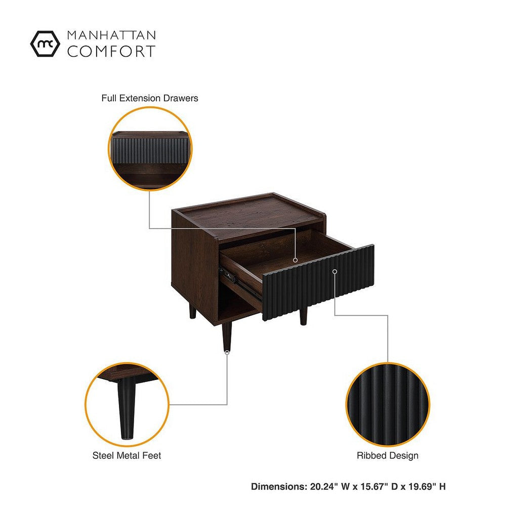 Duane Modern Ribbed Nightstand with Full Extension Drawer in Dark Brown and Black MHC-NS-10GLF-BK