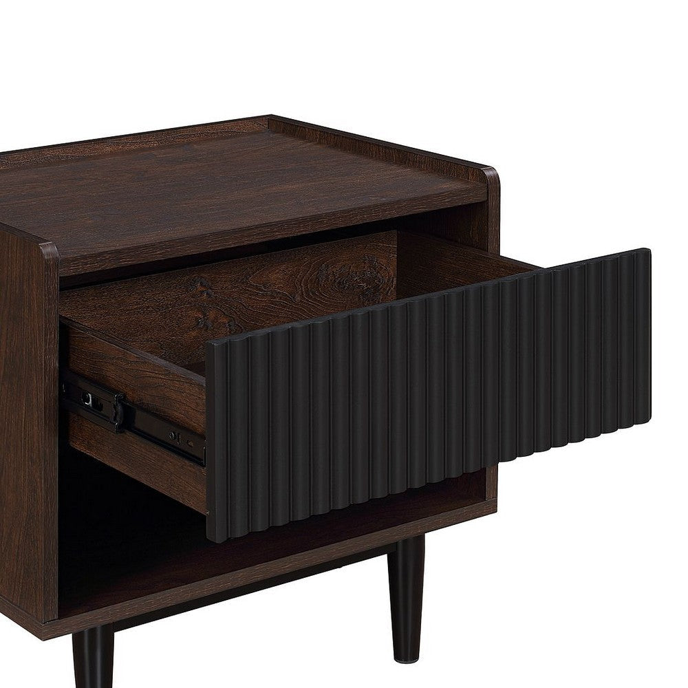 Duane Modern Ribbed Nightstand with Full Extension Drawer in Dark Brown and Black MHC-NS-10GLF-BK