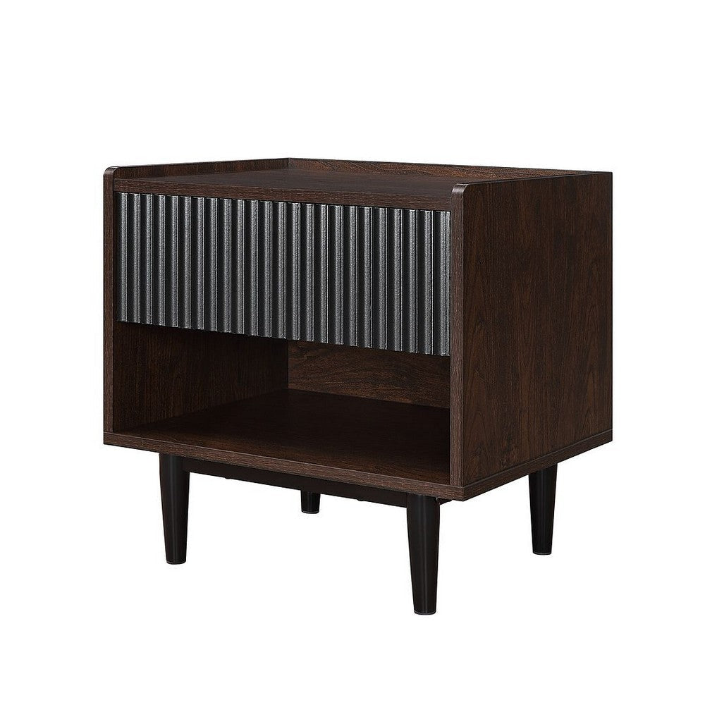 Duane Modern Ribbed Nightstand with Full Extension Drawer in Dark Brown and Black MHC-NS-10GLF-BK