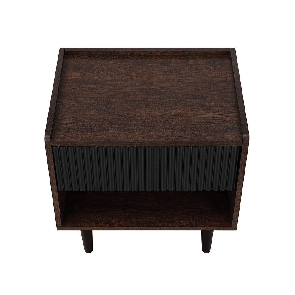 Duane Modern Ribbed Nightstand with Full Extension Drawer in Dark Brown and Black MHC-NS-10GLF-BK
