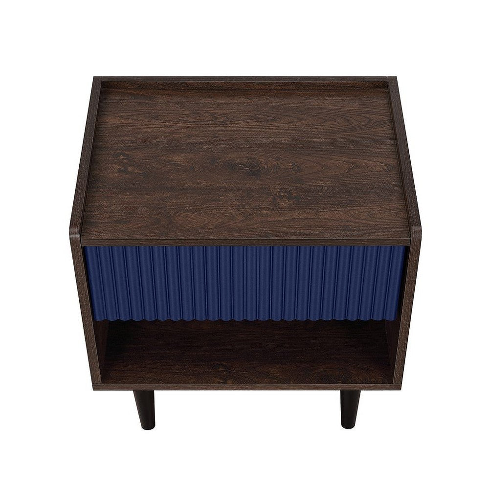 Duane Modern Ribbed Nightstand with Full Extension Drawer in Dark Brown and Navy Blue MHC-NS-10GLF-NB