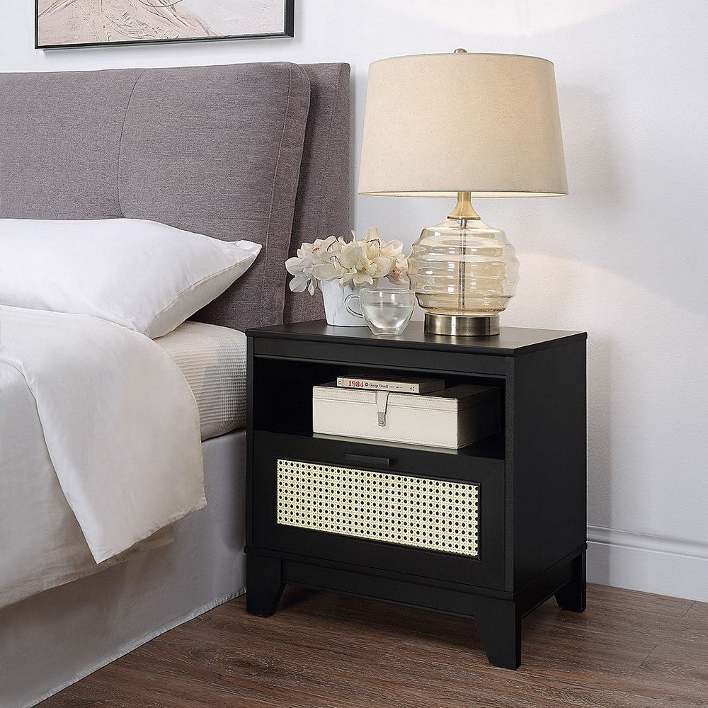 Sheridan Modern Cane Nightstand in Black MHC-NS-5GLF-BK