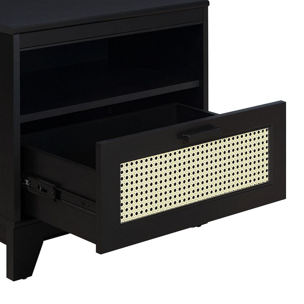 Sheridan Modern Cane Nightstand in Black MHC-NS-5GLF-BK